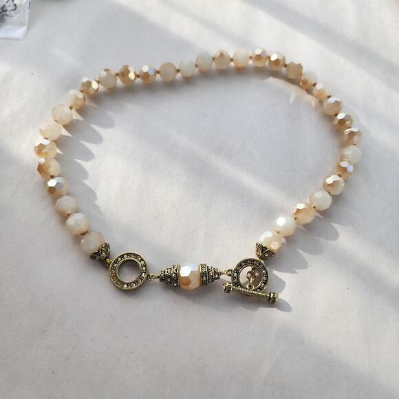 HEIDI DAUS Cream Gold Champagne Crystal Beaded Necklace Retired 20" Long - Picture 3 of 7